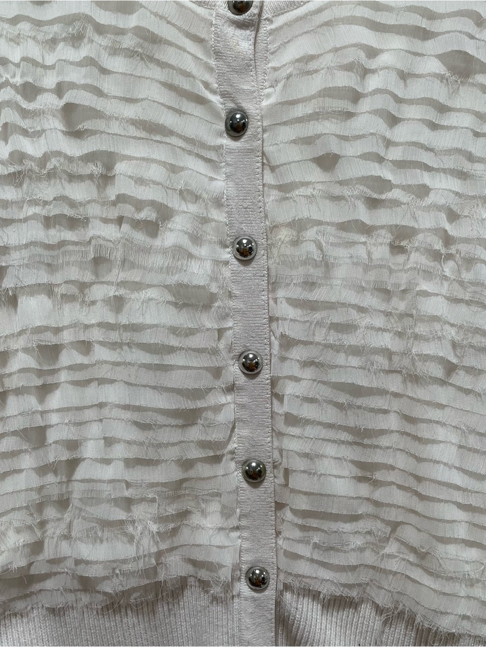 White House Black Market Cream Ruffled Front Cardigan - Picture 4 of 6